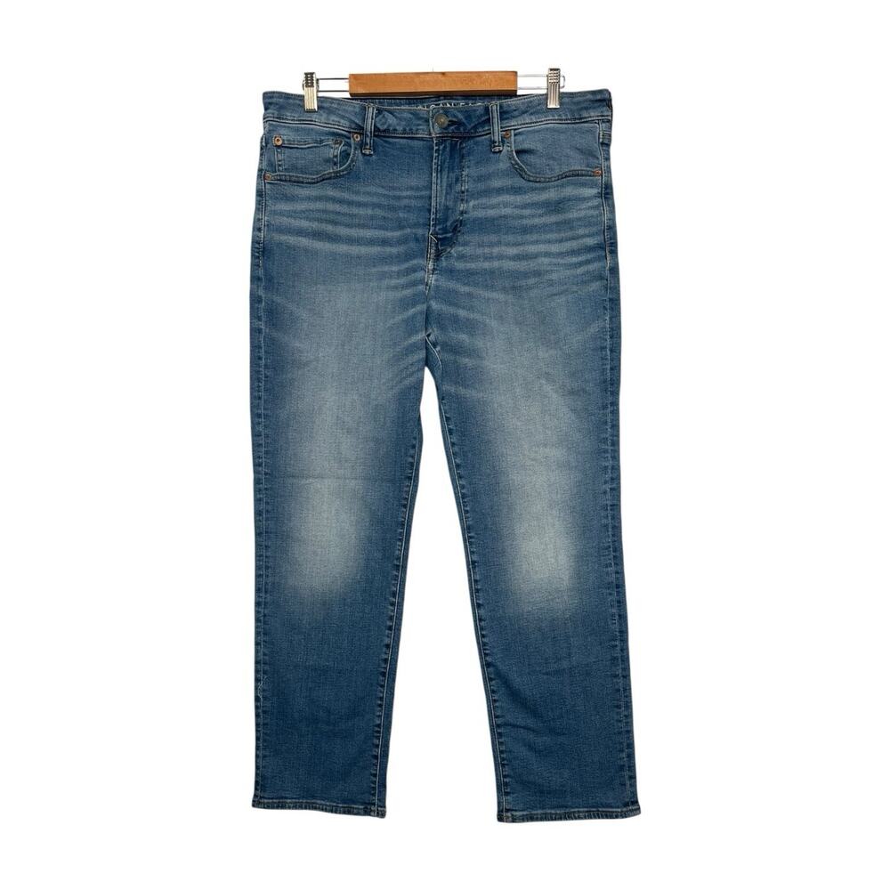 American Eagle Original Straight Jeans Mens 36X30 Blue Airflex Stretch Denim